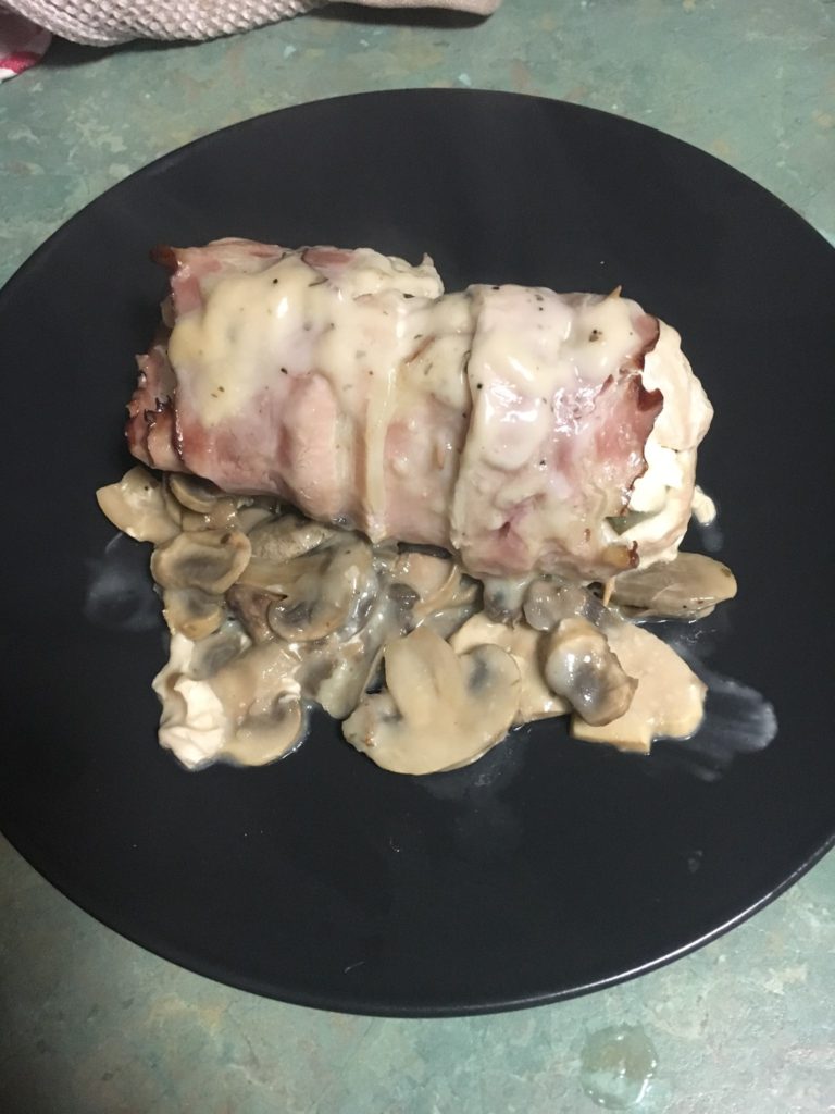 Chicken Wrapped in Bacon With Mushroom Sauce 