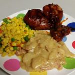 Slow cooked potatoes bake & BBQ chicken legs