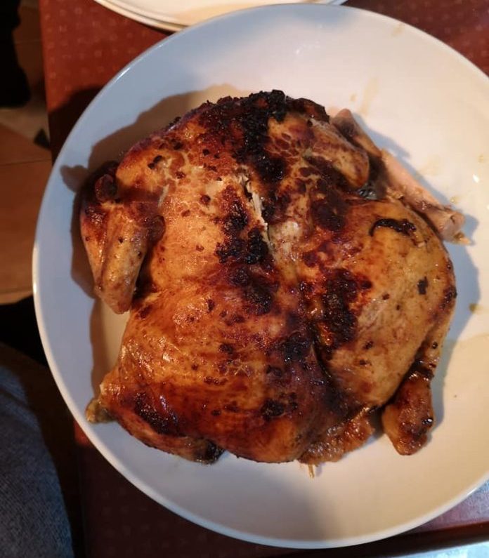 Slow cooked whole chicken with French onion soup